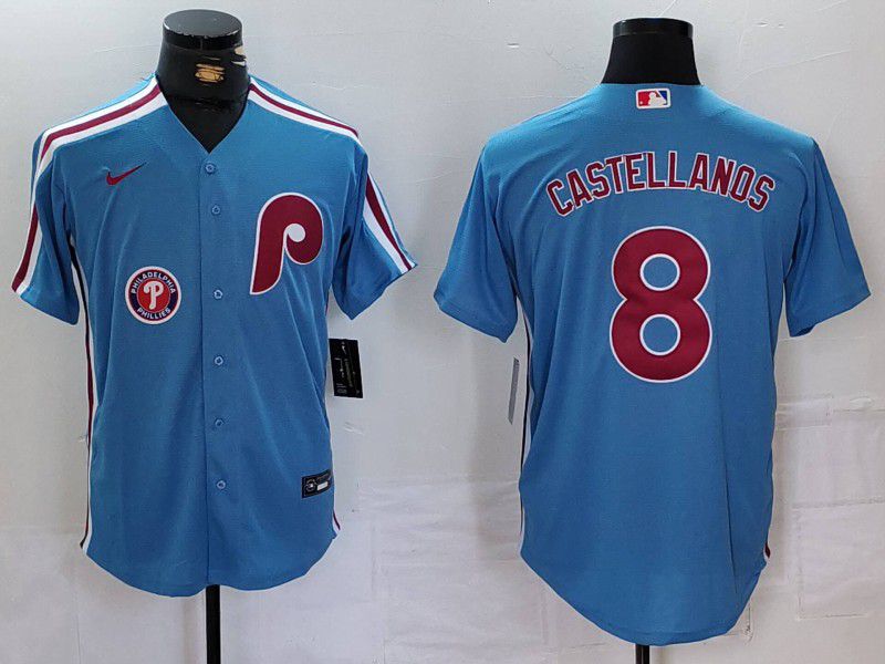Men Philadelphia Phillies #8 Castellanos Blue Throwback 2024 Nike MLB Jersey style 3->philadelphia phillies->MLB Jersey